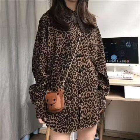 High-end Leopard Long-sleeved Shirt Men's Street Coat Spring and Autumn Loose Design Sense Top Ins Planky Handsome Shirt