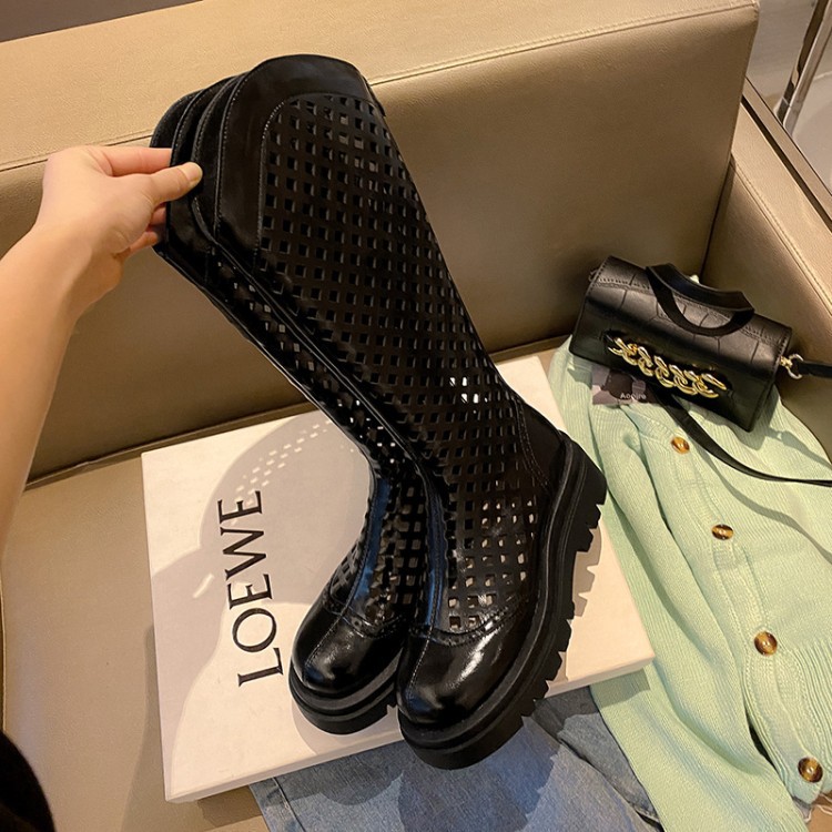 Boot nữ da bò đế dày cổ cao ống lưới — Màu nâu ống lớn, Màu đen cổ ống lớn, Ống nhỏ màu đen, Chu vi ống lớn màu trắng Be chi tiết 6