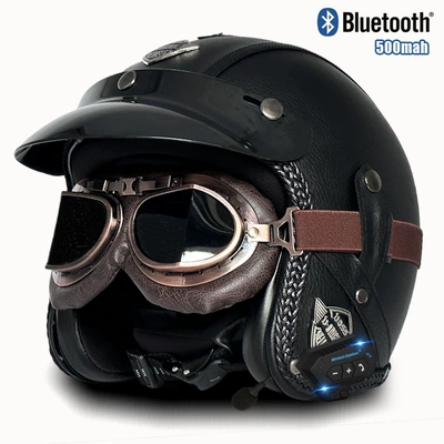 Motosiklet kaskı (dəbilqə) electric car riding 3/4 half - v-black-flat-bronze-mirror-bluetooth-s