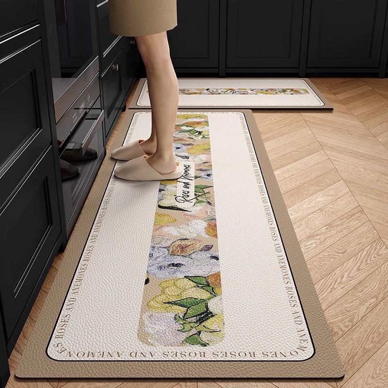 キッチンマット滑り止め防油は、洗濯フリー専用のフロアマット防水汚れに強い家庭用皮革pvcカーペットを拭くことができる