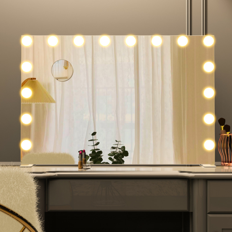 BEAUTME 大型デスクトップ化粧鏡 LED デスクトップ壁掛けミラーモダンシンプルな電球インターネット有名人フィルインミラーライト付き|undefined