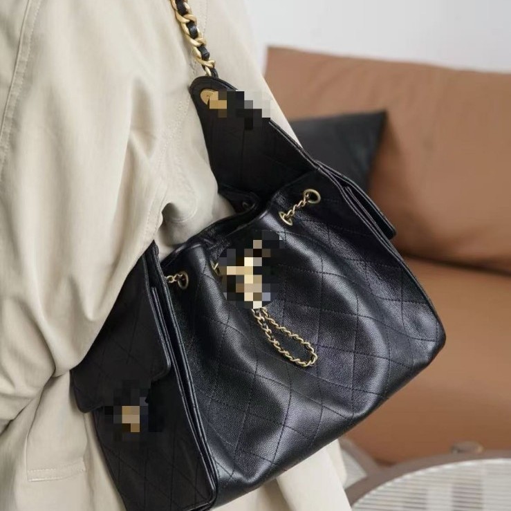 Fish Roe Cross-Border 25 Suede Autumn-Winter Cowhide New Hobo Bag Drawstring Chain Bucket Lightweight Casual Underarm Bag