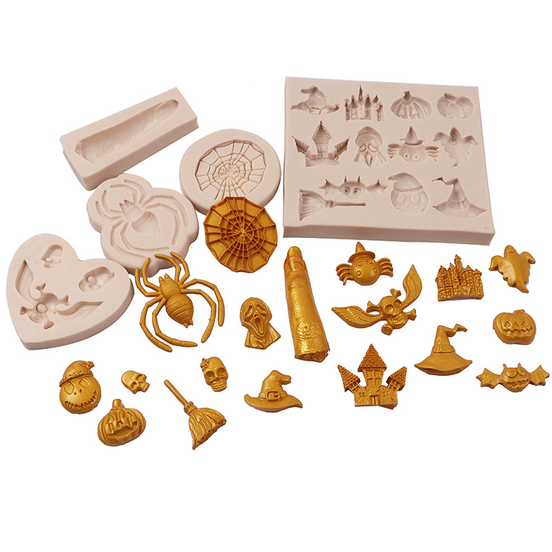 Halloween de vestir dedo fondant molde de silicona calabaza cráneo casa embrujada pastel de chocolate molde para hornear