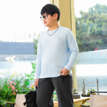 胖童长袖春秋款中大男童t恤加肥加大青少年打底衫儿童纯棉上衣白T