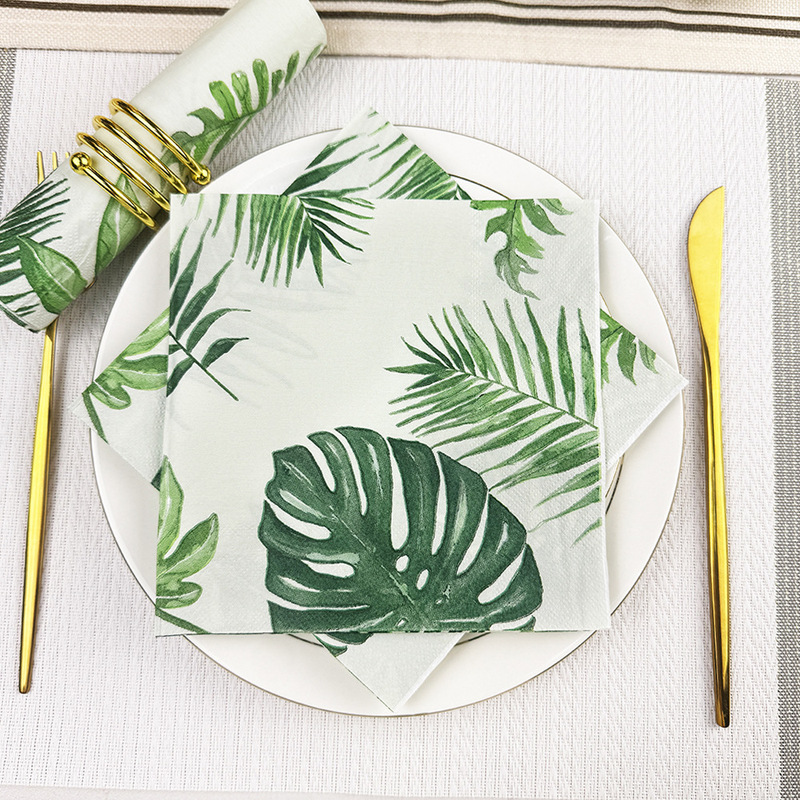 Green turtle back leaf two layer 33*33cm disposable party napkin square paper towel green square napkin napkin