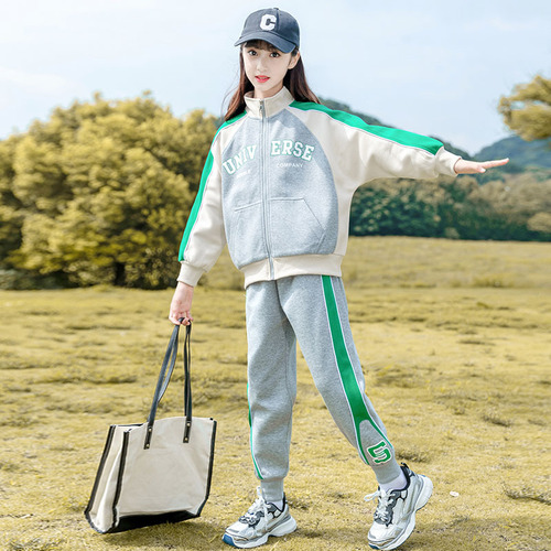 Women's Autumn Set 2024 New Fashion Trendy Girl Big Kid Children's Clothing Spring and Autumn Season Sports Suit Two-Piece Set