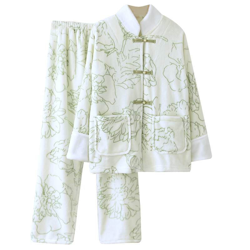 가을과 겨울 새로운 두꺼운 기모 칼라 여성의 따뜻한 잠옷 플란넬 캐주얼 간단한 여성의 플러스 사이즈 홈