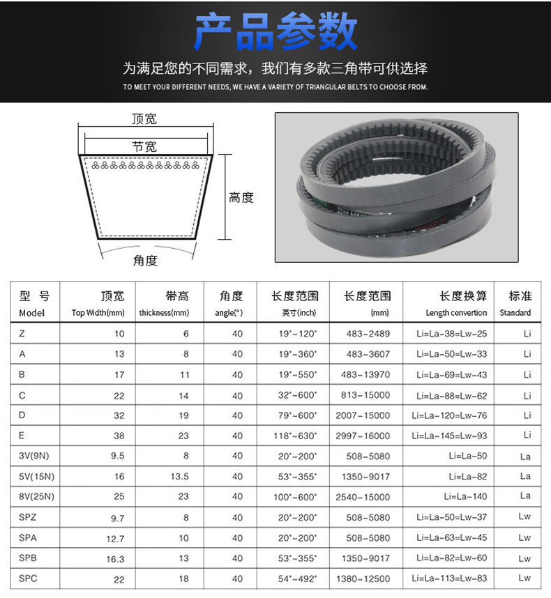 A-type toothed V-belt AV13X600-2000B type high-speed toothed belt for car fan, air conditioner, and generator