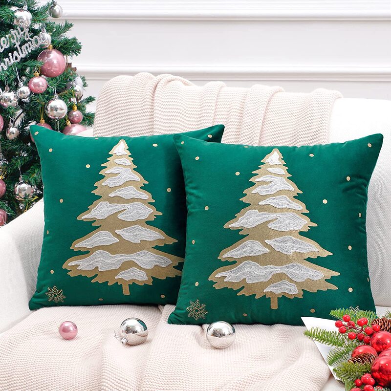ヘラジカのクリスマスツリーブロンズ枕カバー、秋冬スノーフレーク刺繍クッションカバー45*45、クロスボーダーホットセール|undefined