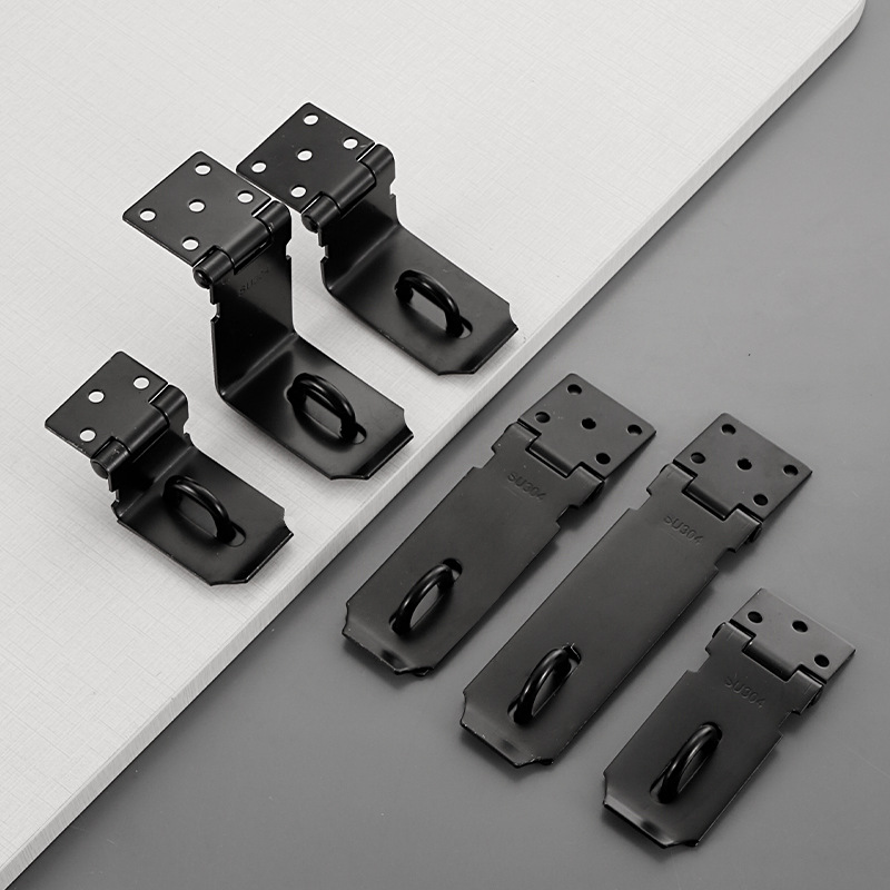 304 stainless steel lock plate black old style with hanging lock buckle door latch anti-theft door clip thick folding 90 degree lock buckle