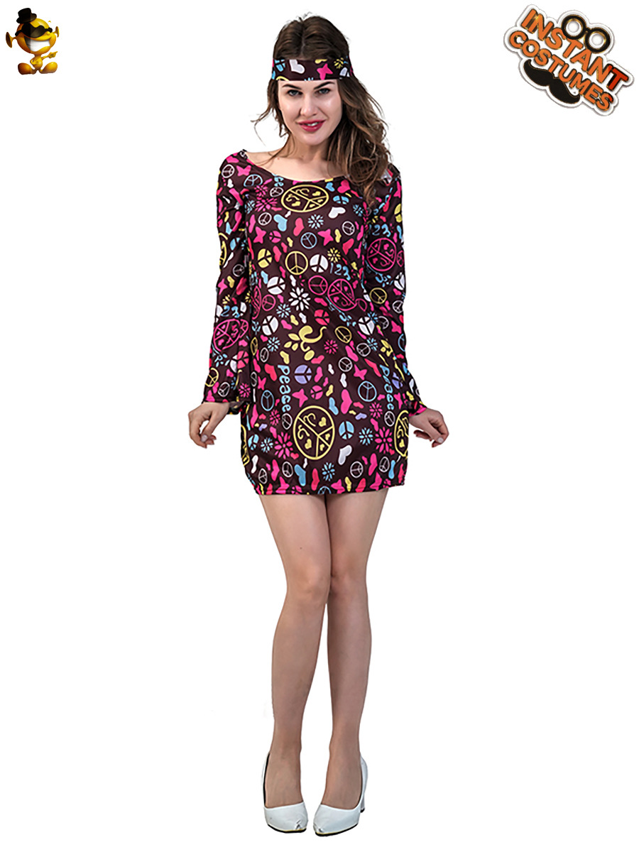 Halloween Adultos Mujeres Vintage Hippie Capa 'Cross-Border Hippie Female Party Disfraz image 4