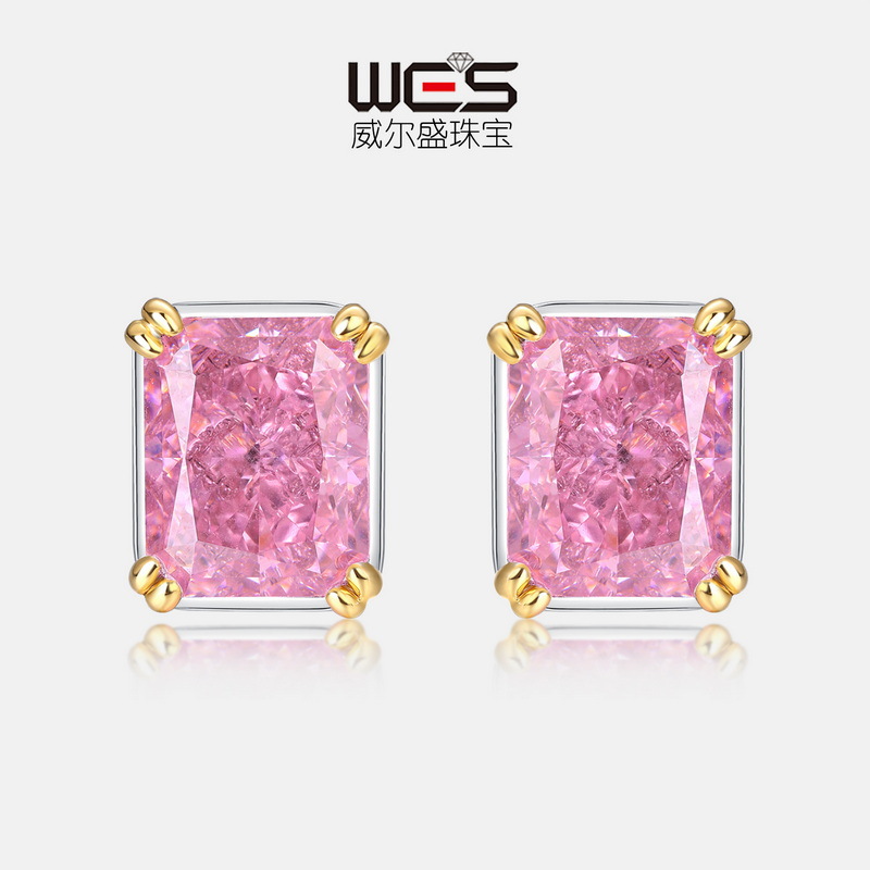 Wilsheng nuevo estilo europeo y americano rosa de alto carbono diamante pendientes alto sentido nicho joyería TikTok vivir dedicado