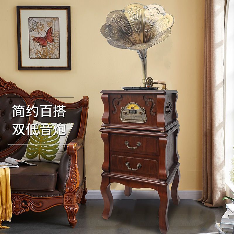 美式复古留声机古典电唱机仿古实木欧式客厅茶室大喇叭音响|undefined