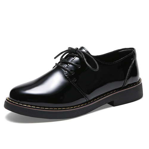 Black Loafers Women Soft Leather British Style Retro Flat Laced Thick Sole Mirror Single Shoes