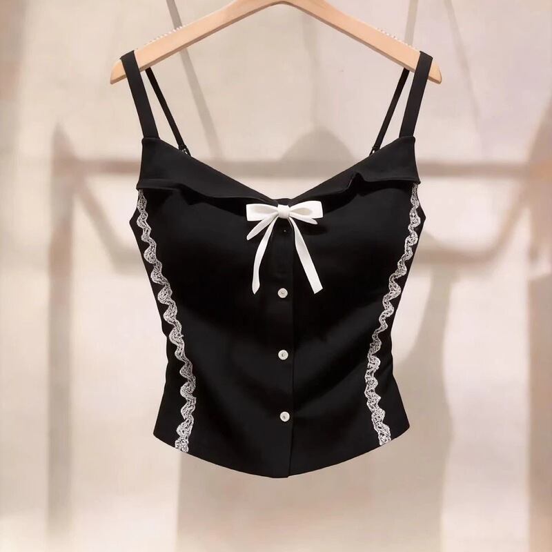 Cross-Border Taiwan In-Stock European Style French Lace Color-Blocking Bowknot Camisole for Women, New for Summer Cross-Border Taiwan In-Stock European Style French Lace Color-Blocking Bowknot Camisole for Women, New for Summer