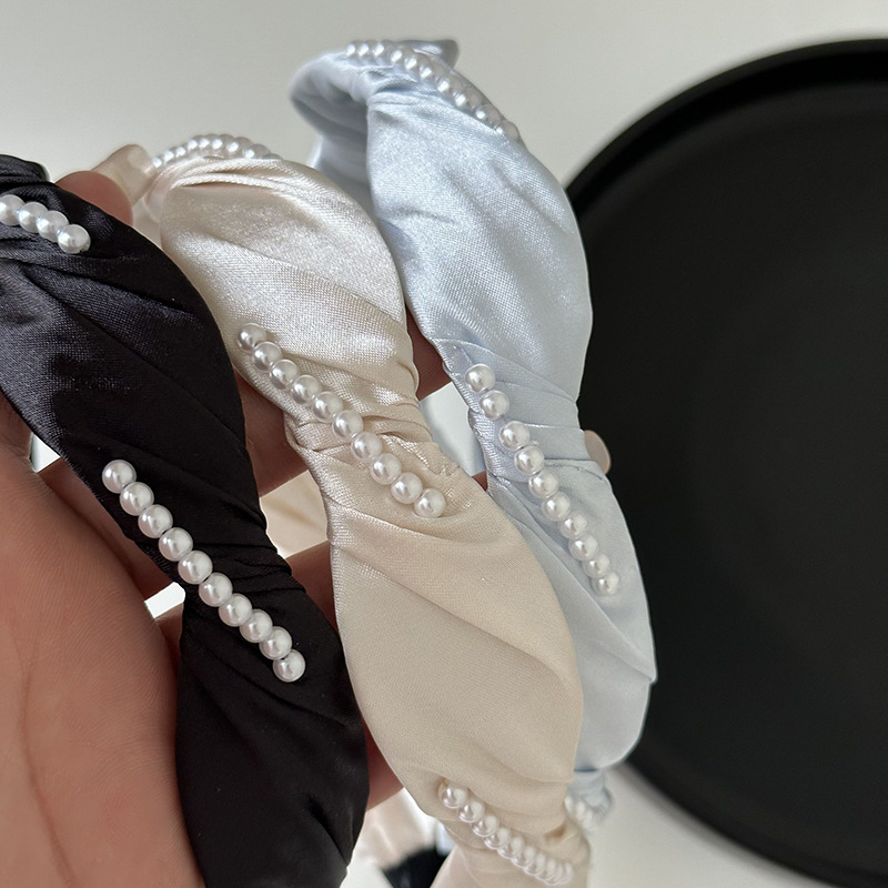 Bandeau élégant en perles ondulées à la française Bandeau élégant en satin pour cheveux Épingle à cheveux Célébrité sur Internet Accessoires pour cheveux tout assorti Nouveau_voghion.com