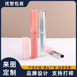 Logo Customized Lip Balm Solid Lip Gloss Tube Cute Thin Square Lipstick Tube Oblique Mouth Lipstick Bag Material