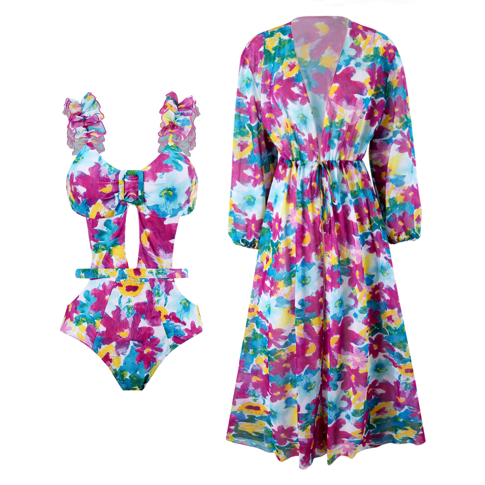210g Weight Sleeveless Sleeve Length Polyester Fabric Type Regular Top Length One-pieces Tops Type 2 Pieces Set Quantity Swimming Pool, Swimming Occasion V Neck Neckline Regular Fit Fit Type Ditsy Floral Pattern Women's Gender Elegant Style Women's Elegant Lady Ditsy Floral 2 Pieces Set One Piece Swimwear 10