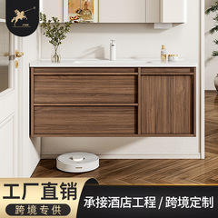 中古風浴室キャビネット陶磁器一体盆胡桃木洗面器洗面器洗面器洗面器洗面台洗面台風呂