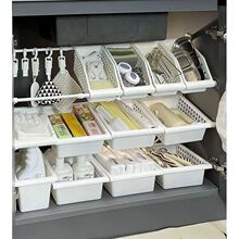 免打孔伸缩杆挂篮下水槽橱柜内分层置物架家用多功能储物收纳架子