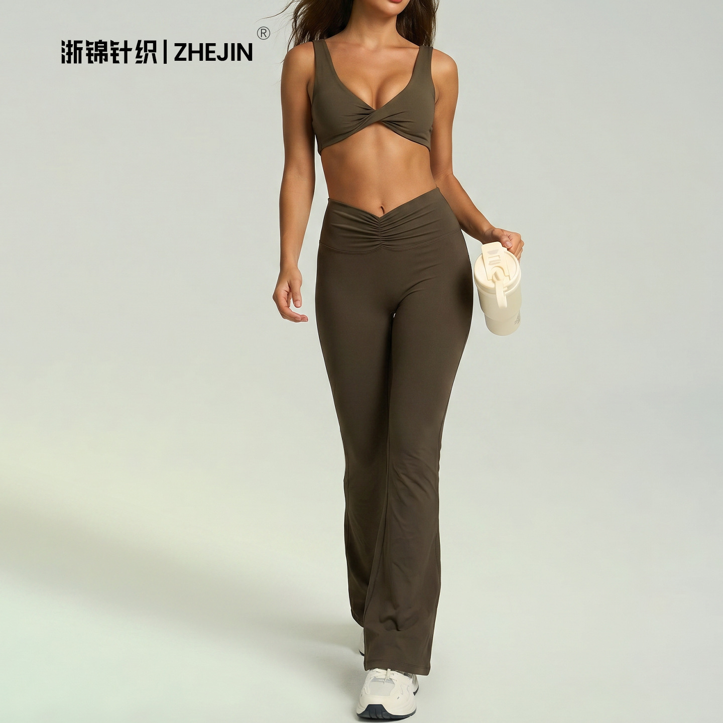 Ropa interior deportiva para exteriores, ropa de yoga, pantalones de pierna ancha, camiseta sin mangas con almohadillas para el pecho, sujetador deportivo, pantalones largos acampanados, conjunto de yoga. image 1