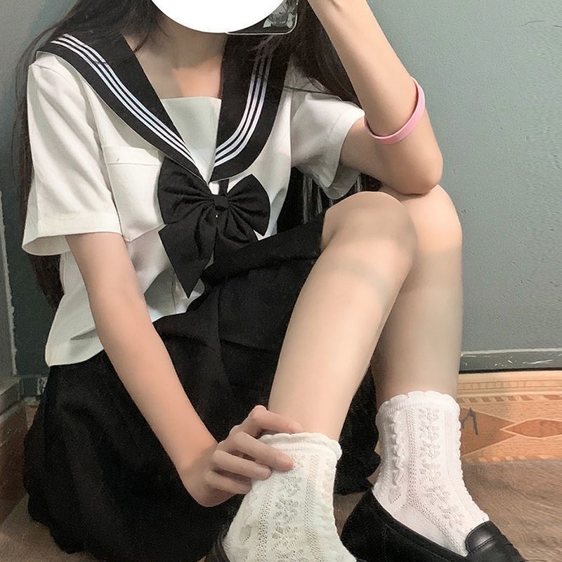 白黒三本JK制服スカートベーシック本格セーラー服日本カレッジスタイルスーツ半袖ミドル服レディース夏|undefined