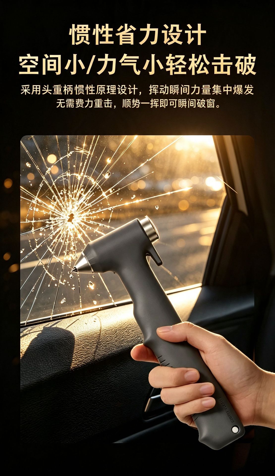 Upgraded Car Safety Hammer, Tungsten Steel, Capable of Breaking Double-Layer Laminated Glass, Escape and Rescue Fire Emergency Window Breaker