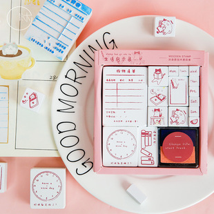 Mu Yan Cultural and Creative Wooden Combination Seal Life Apocalypse Set Cute Retro Creative Handbook Seal