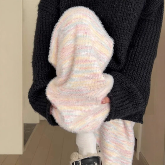 Rainbow Glutinous Rice Pants Women's Spring Autumn and Winter 2024 New High Waist Dape Loose Straight fleece-lined Small Wide Leg Pants