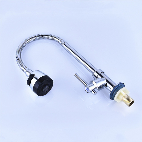 Kitchen faucet large curved universal tube single cold sink faucet household rotatable vertical faucet