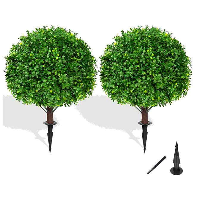 越境専用の人工観葉植物、アマゾンで人気の人工植木鉢、雪松と黄楊の人工植木鉢、地面に植えるタイプの低木|undefined