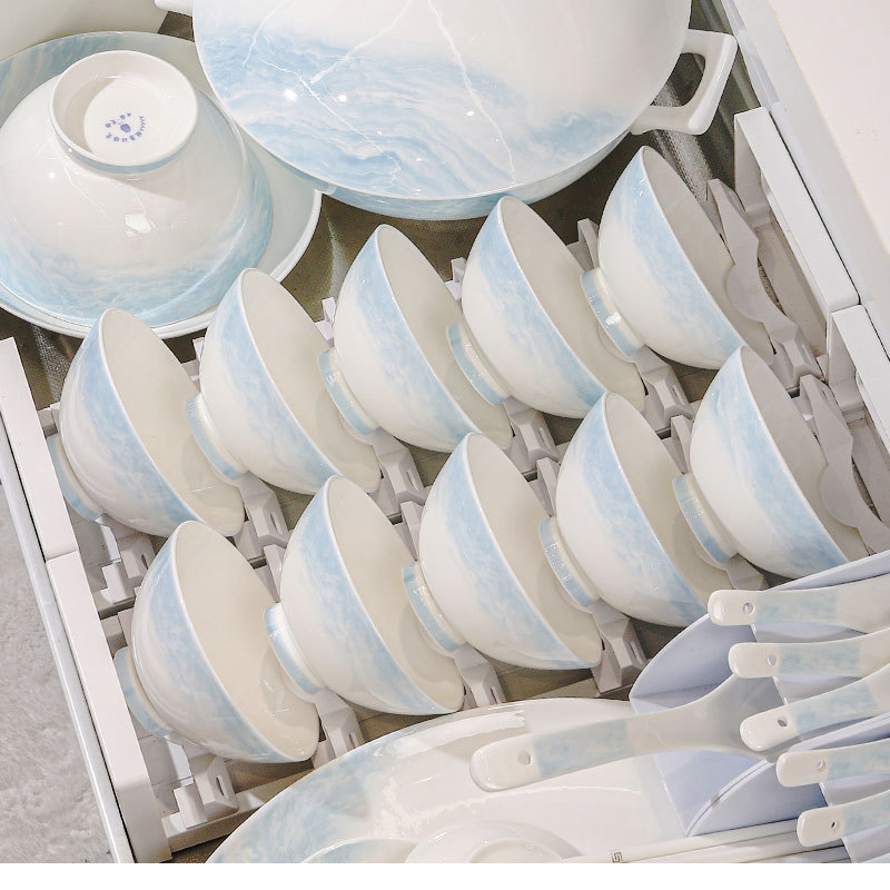 High-Looking Tableware Jingdezhen Bowl and Plate Set Fresh Chinoiserie Bowl and Plate Set Exquisite Rice Bowl and Plate