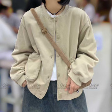 ed7339雪花绒圆领宽松气质百搭外套2025秋冬新品纯色休闲短外套女