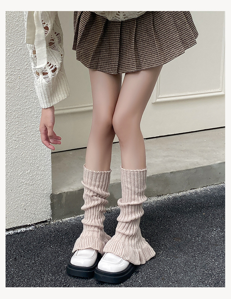 Leg Warmers Cotton Socks Autumn And Winter Solid Color Stacked Socks Vertical Striped Knitted Trumpet Ballet Style Thickened Wool Calf Leg Covers_voghion.com