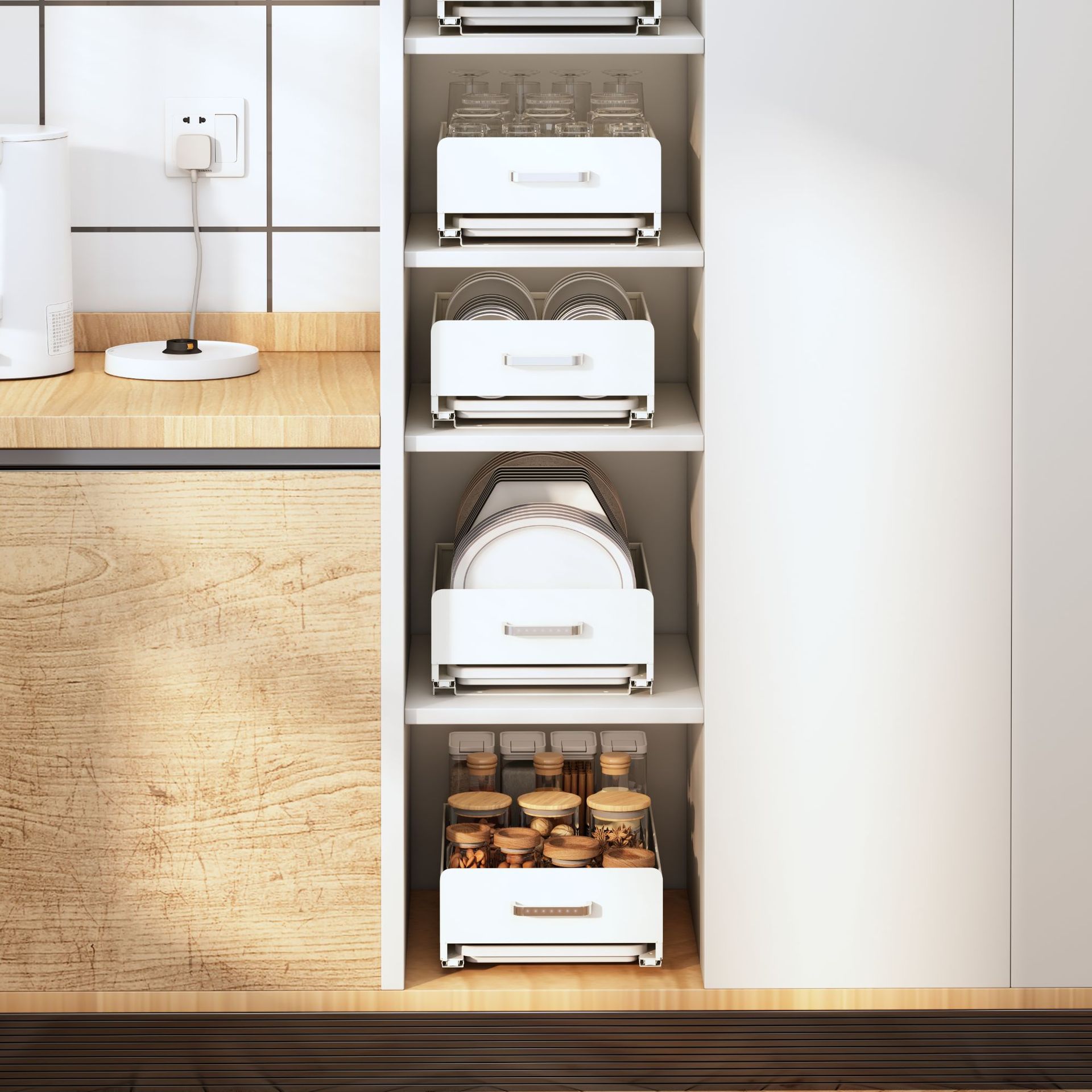 Kitchen bowl shelf drain rack cabinet built-in pull-out rack drawer-style storage rack cross-border bowl and dish storage rack
