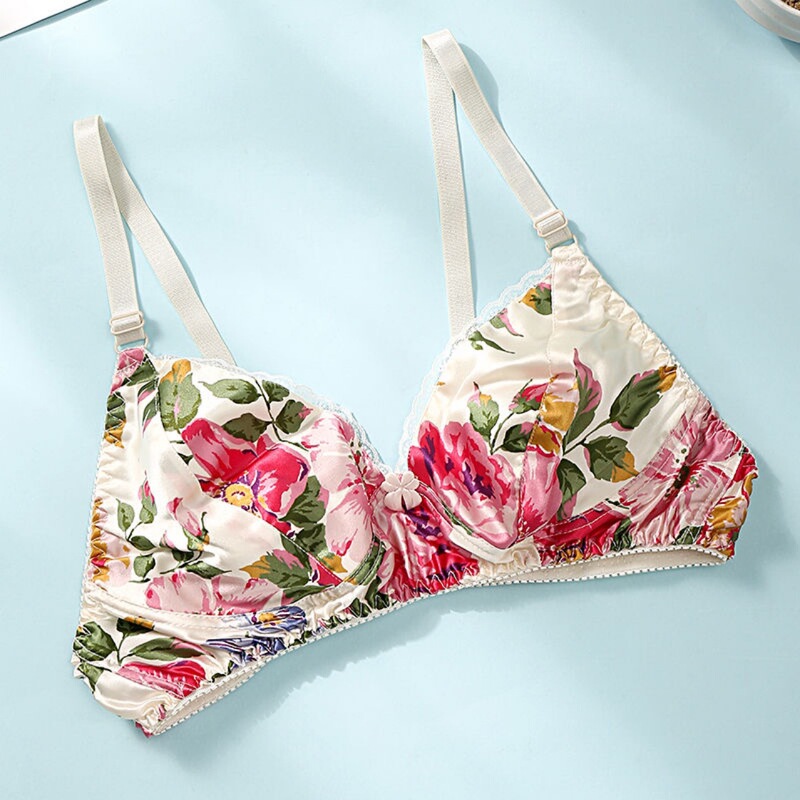 Silk Bra thin sponge-free double-sided seamless underwear women's plus size breathable mulberry silk bra color plain Silk Bra thin sponge-free double-sided seamless underwear women's plus size breathable mulberry silk bra color plain