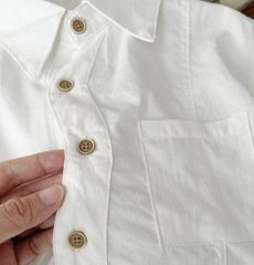 Children's Spring 2024 Cotton White Long-Sleeve Shirt, Personalized Korean Style, Wholesale and Dropshipping