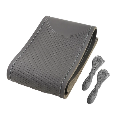 Steering wheel cover: steering wheel cover leather non-slip - gray-gray-line-double-c-embossed-38cm