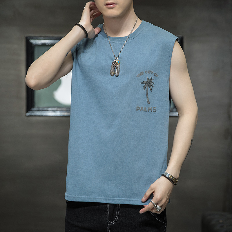 夏季无袖T恤男 背心潮牌个性潮流运动健身外穿体恤男装坎肩上衣服