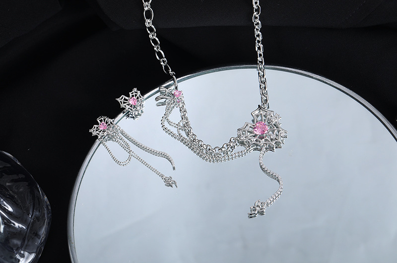 1 Pair Fashion Heart Shape Spider Web Copper Plating Hollow Out Inlay Zircon Womenu0027S Earrings Ne