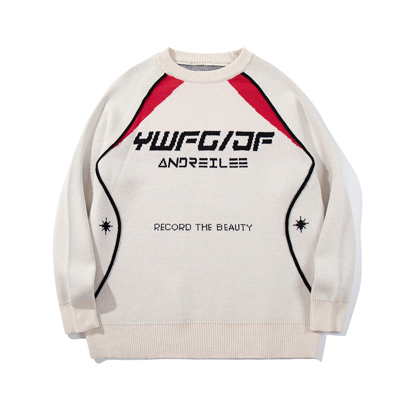 YWFG ropa de mujer americana retro letras de otoño 2024 pareja alta versátil cuello redondo manga larga suéter de punto image 3