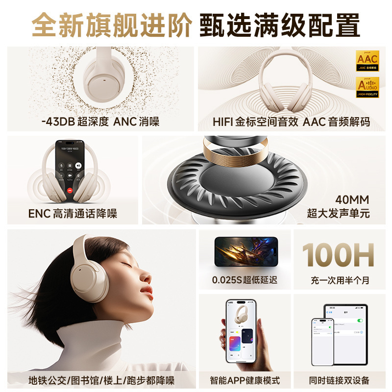 Picun品存F2無線bluetooth ANCアクティブノイズ除去ヘッドセットパソコンゲーム低遅延ノイズ除去|undefined