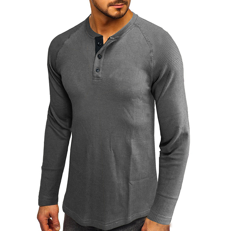 Autumn And Winter New Half Button Collar Men's T-Shirt Solid Color European Long Sleeve Loose T Shirt Bottoming Basic Tees_voghion.com