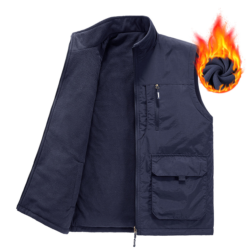 New Autumn And Winter Men's Vest Double-sided Wear Velvet Outdoor Tooling Vest Multi-pocket Jacket_voghion.com