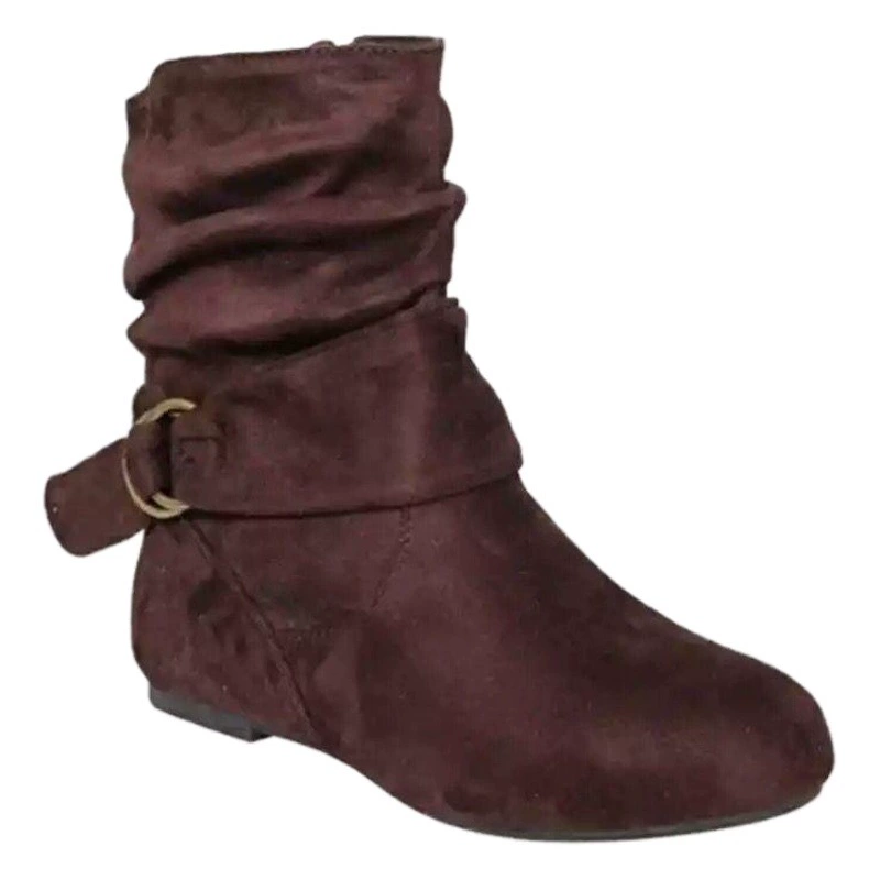 2020 осень-зима New European Station Большие размеры 43 женские короткие сапоги с плоской подошвой и пряжкой на поясе, женские сапоги из замши с круглым носком и рукавом