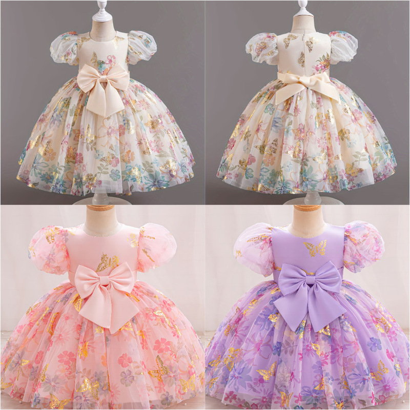 Floral mesh princess dress girl Party attire kids clothes|undefined