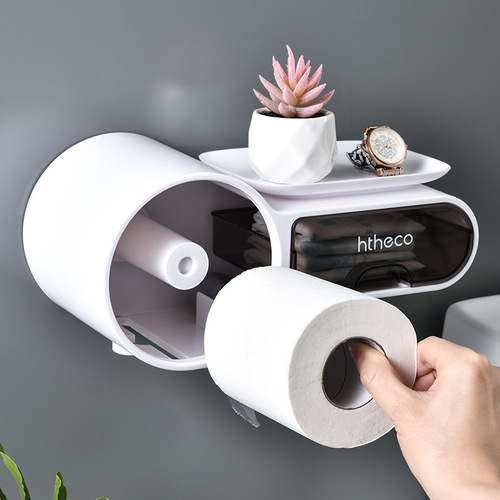 Plastic bathroom round tissue box wall-mounted paper storage without punching paper roll bathroom wall-mounted storage rack