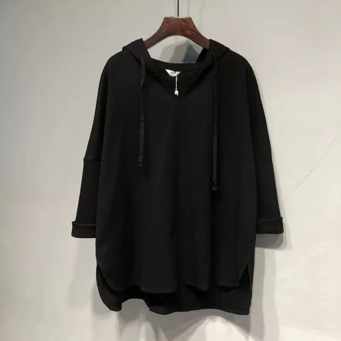 Extra large spring long-sleeve with hood, plus size, fitted