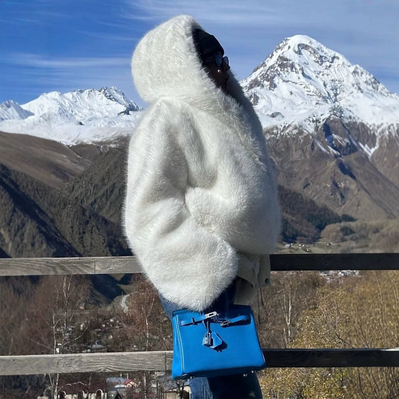 Cross-border hooded faux fur coat, fox fur coat, autumn/winter short plush jacket, furry top for women Cross-border hooded faux fur coat, fox fur coat, autumn/winter short plush jacket, furry top for women