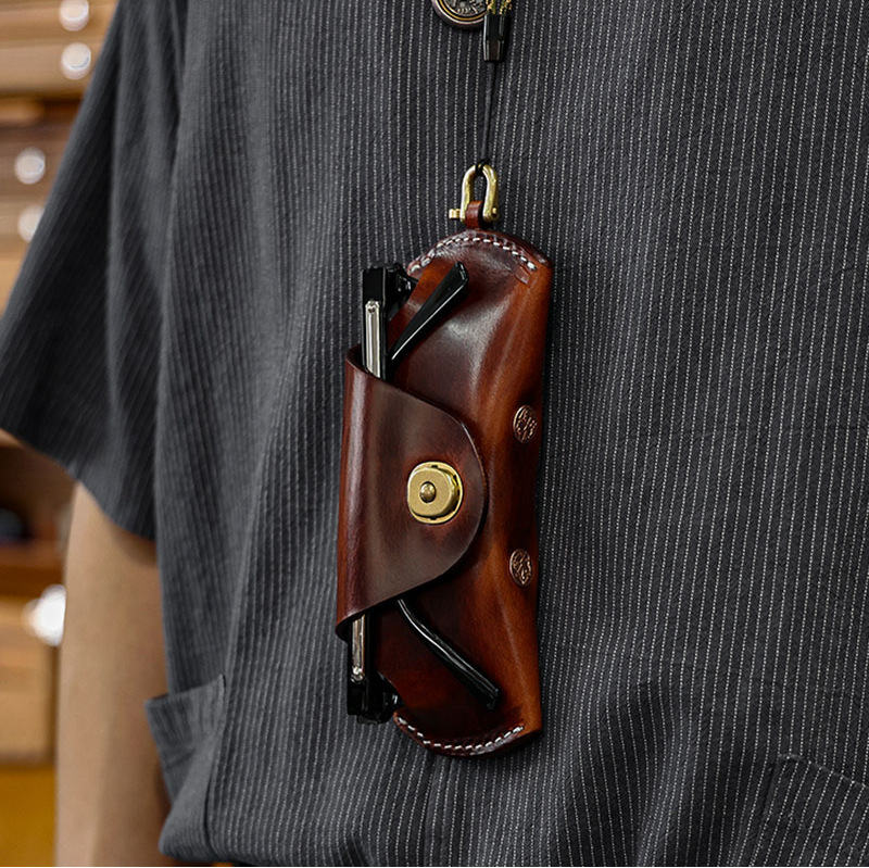 New cross-border high-value glasses bag men's and women's business commuter leather glasses bag with tower buckle hand wear-resistant storage